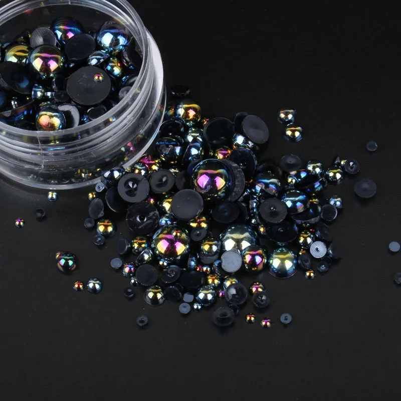 Black AB colors Mix Size ABS Plastic beads About 15g/lot Half Round Flatback Pearls for Phone Case DIY accessories free shipping | Дом и сад