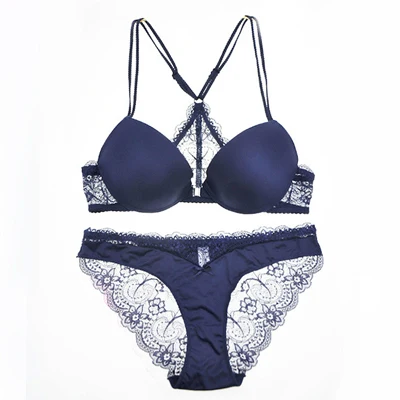 Blue DeRuiLady Sexy марка бюстгалтер трусы женские Пуш-ап Застёжка спереди нижнее белье женщин кружеволифчик набор инструментов эротическое белье Сплошной нижнее белье комплект - Цвет: Blue