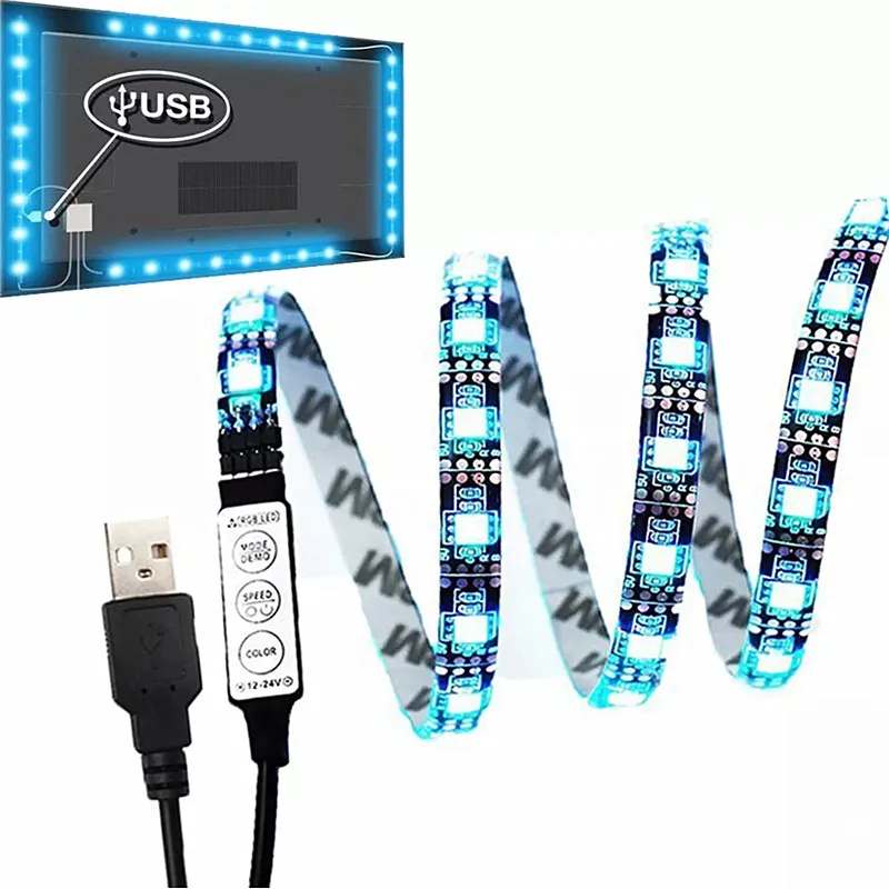 DC5V USB Светодиодная лента 5050 RGB гибкий свет 1 м 2 ТВ фоновое освещение клейкая IP20/IP65