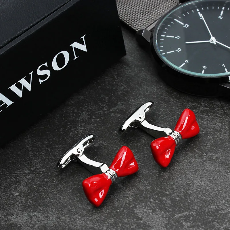 

HAWSON Funny & Attractive Style Red Bowknot Cufflinks for Mens French Shirts Gift for Men