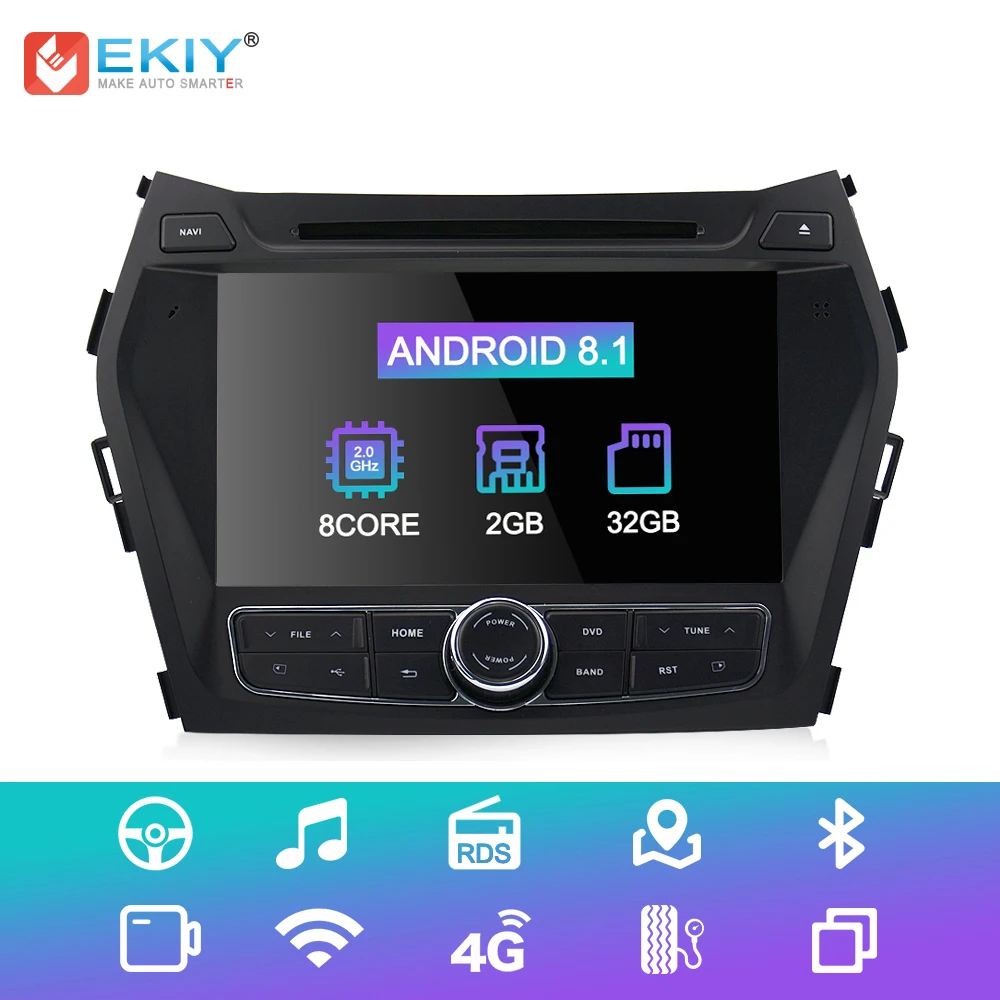 EKIY " 2 Din Android 8.1.0 автомобильный DVD мультимедийный плеер для hyundai Santa Fe IX45 Авто gps Navi Радио стерео Музыка Аудио головное устройство