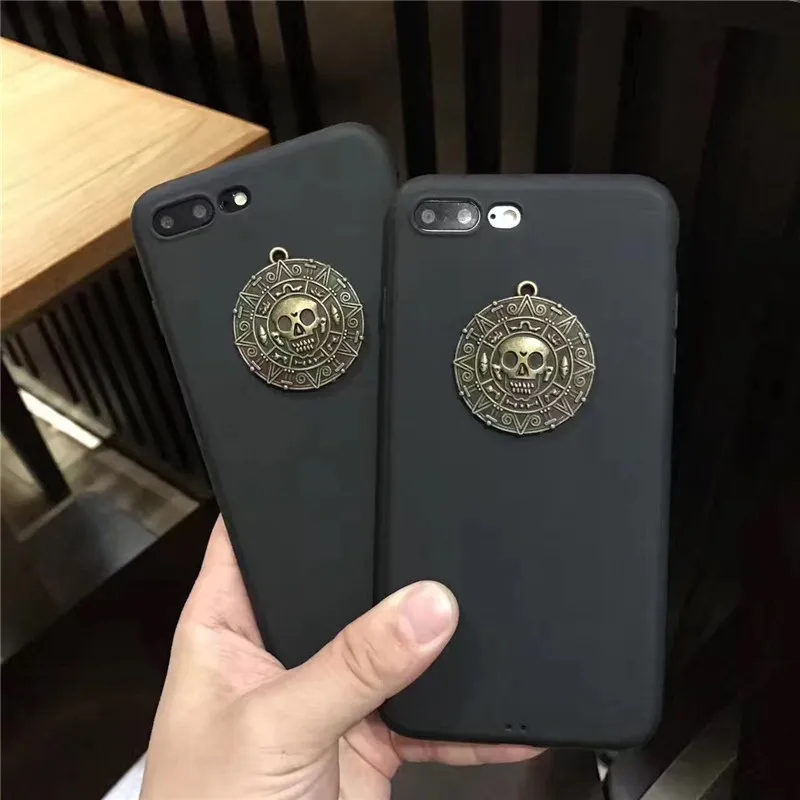 Mobile Phone Cases Cool Metal Skull Pattern Simple Style TPU Soft Black Protective Cover Case for iPhone 7/8 Plus |