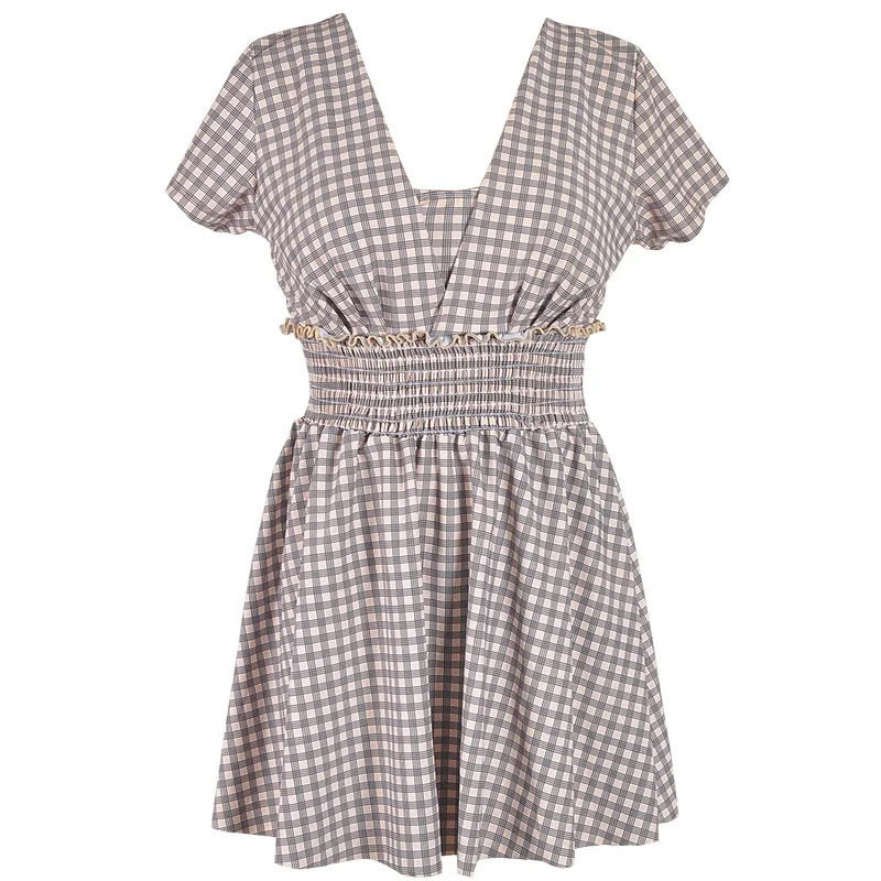 2019 New Sexy Plaid One Piece Swimsuit Deep V style Swimwear Women Dress Beachwear Bathing Suits Skirt | Спорт и развлечения