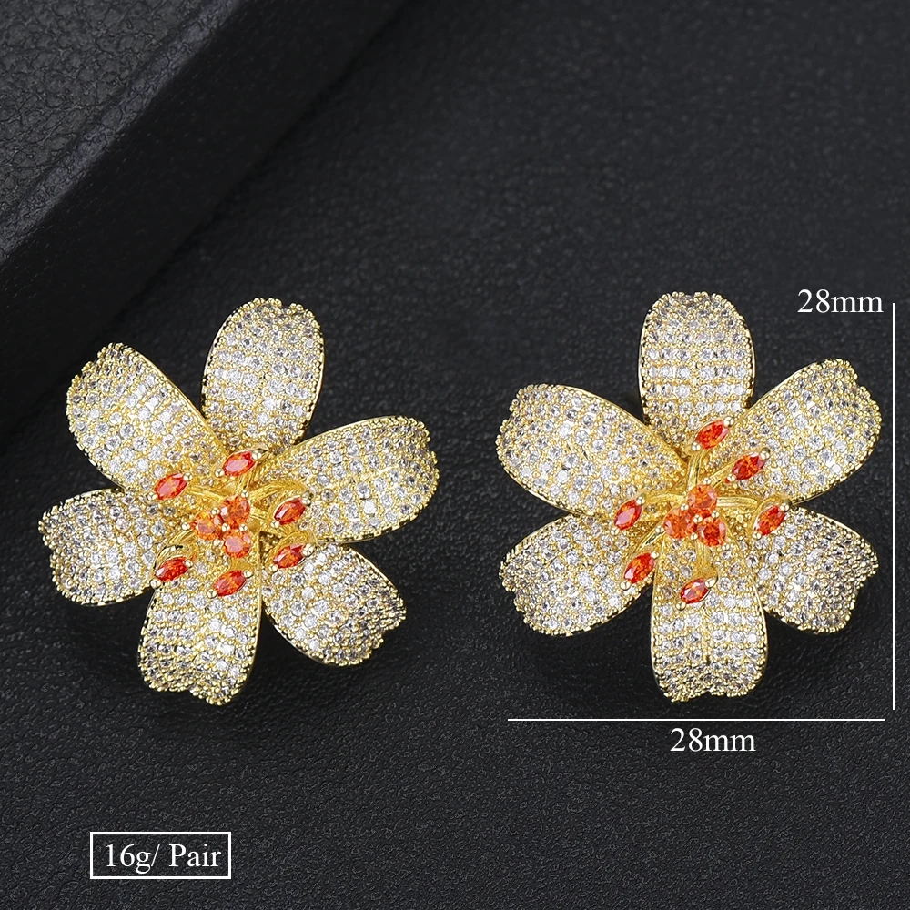 

missvikki Cute Vivid Blooming Flower Stud Earrings Full Noble CZ Shiny Charm Jewelry Gift For Women Lover Sister Accessories