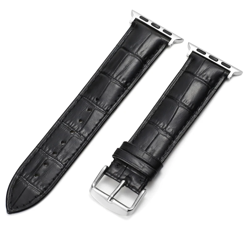 Silver-Black Carouse Watch Accessories Calf Genuine Leather Strap For Apple Watch Band 42mm 38mm Series 4/3/2/1 iWatch 44mm 40mm Watchband - Цвет ремешка: Silver-Black