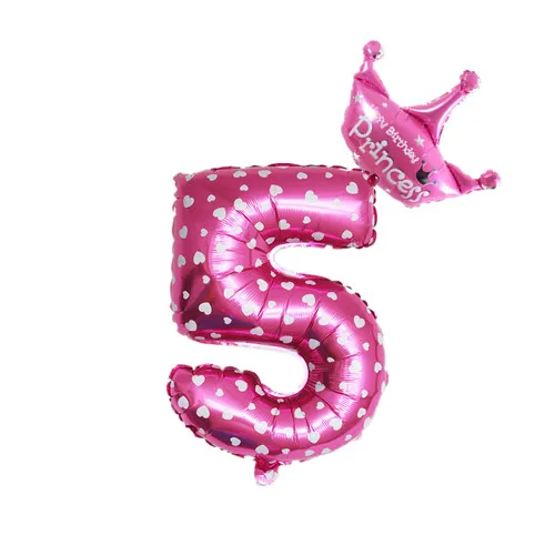 pink 2 шт 32 дюйма розовый и голубой номер цифра фольги шары 1 2 3 4 5 6 7 8 9 лет Дети Мальчики Девочки День рождения корона фольги шар Декор - Цвет: pink