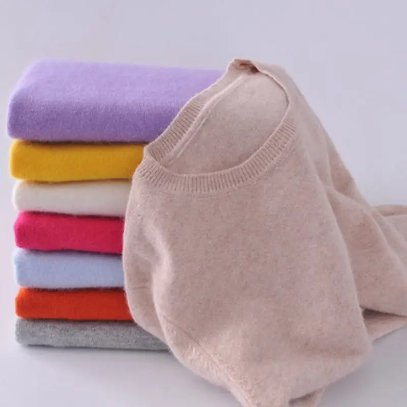 QIAOFEISHANG Cashmere wool Sweater Women solid color Pullover o-neck sweater Long sleeve Knitted clothes | Женская одежда