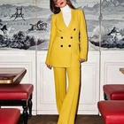 Женский двубортный Блейзер Heydress, желтый однотонный офисный блейзер с длинным рукавом, повседневная верхняя одежда, 2019