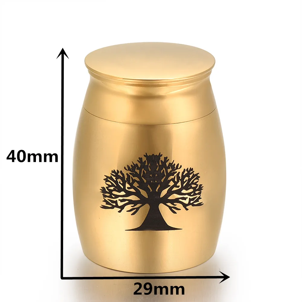 

IJU009 Gold/Black Pet Stainless Steel Urn Memorial Dog/Cat Ashe Keepsake Urn -Tree of Life Funeral Casket Ash Holder 40mm Height
