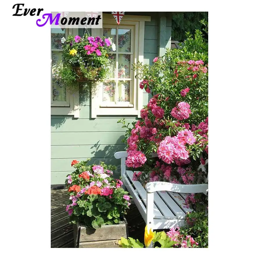 Алмазная живопись с цветочным окошком пейзаж картина Стразы 5D рукоделие мозаика