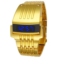 fashion full steel led gold digital watch men sport watches military watches iron man bracelet wristwatch hours
