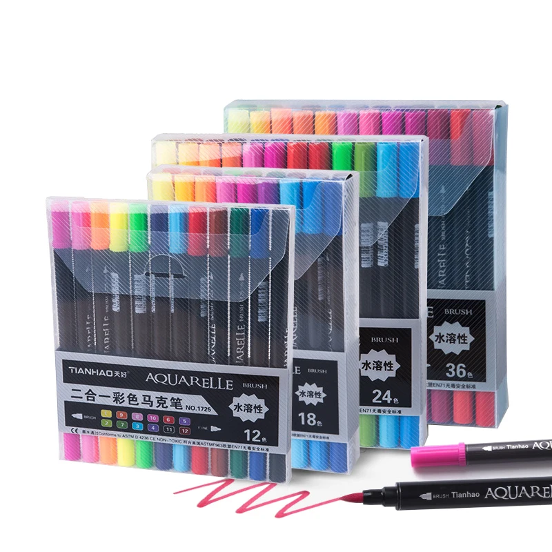 

San 12/18/24/36/48Color Markers Water Based Ink Sketch Marker Pens Twin Tip Fine Brush Marker Pen Drawing Manga Art Supplies