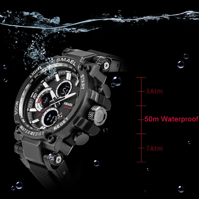 Мужские военные часы наручные с водонепроницаемостью до 50 м светодиодный