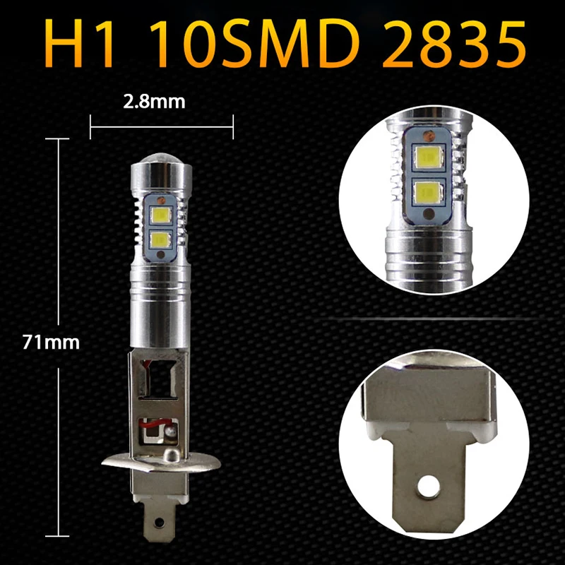 2 шт. H1 светодиодный лампы 10SMD 2835 50 Вт высокой мощности Мощность супер яркие
