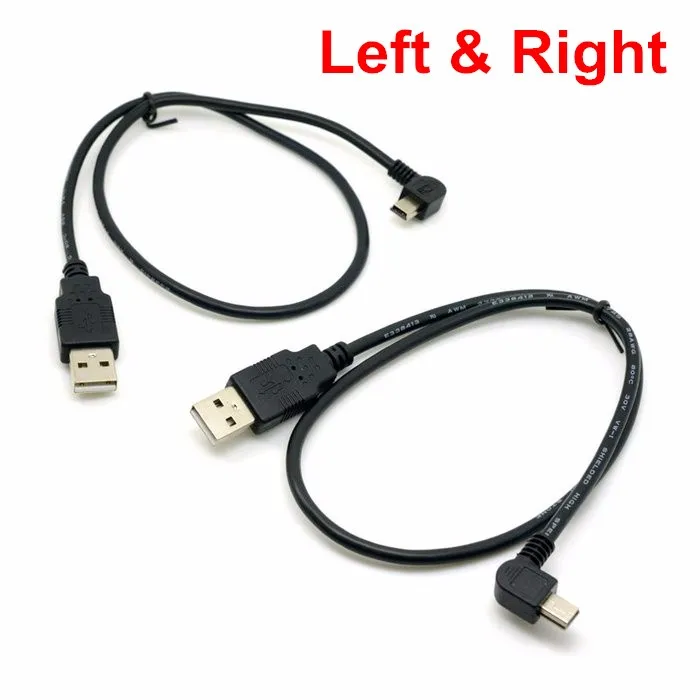 USB 2 0 папа мини левый и правый угловой 90 градусов кабель 5 м 1 8 50 см 180 для камеры MP4