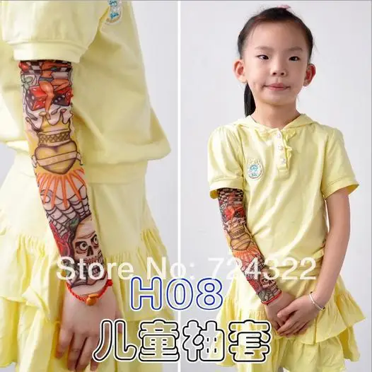 

50PCS temporary arm sleeve cool Child kids Nylon Stretchy Fake Tattoo Sleeves scorpion Stockings Cartoon Free shipping