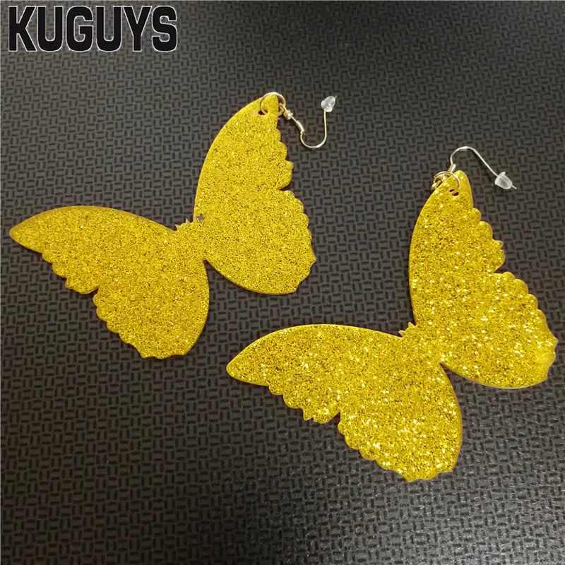 KUGUYS золото серебристый Блестящий Цвет Butterfl висячие серьги супер большие женские