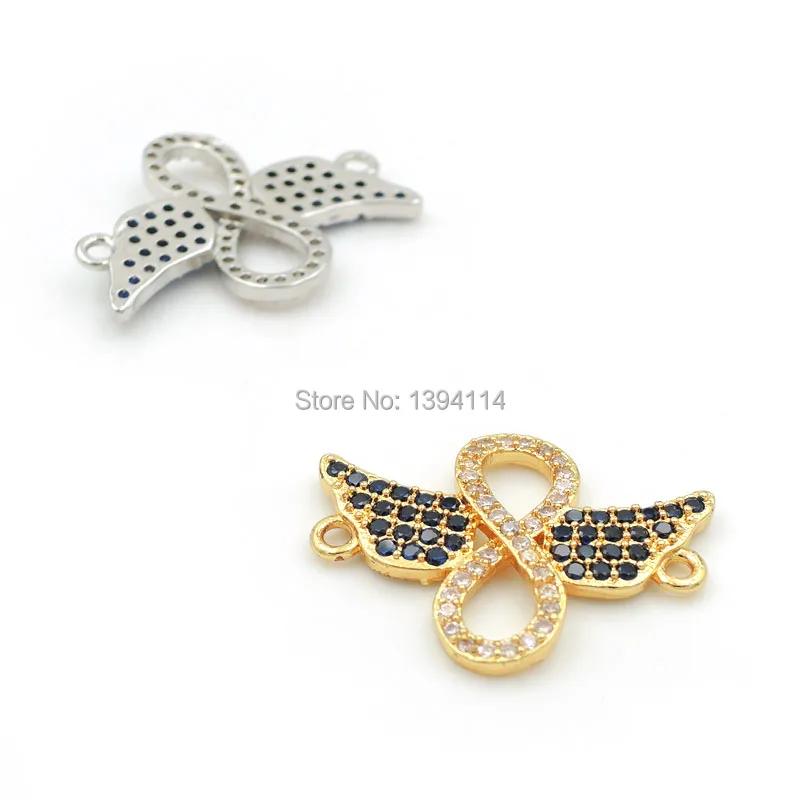 22*17*2mm Micro Pave Blue CZ Combination Of Double Wings And Infinity Symbol Connectors Fit For Making Bracelets Jewelry | Украшения и