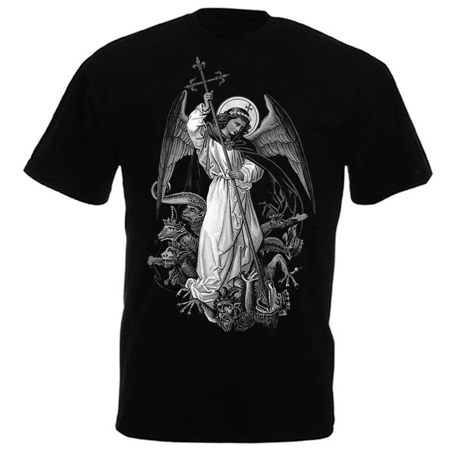 Футболка с надписью Saint Michael decol Catholic Christian черно белая футболка популярная новая