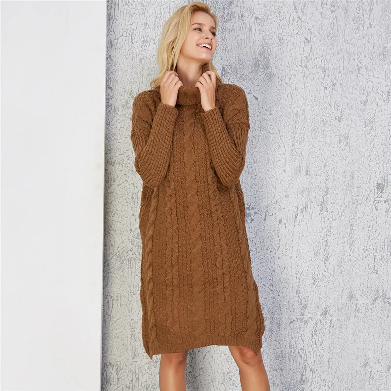 QIHUANG Thicken Knitted Pullovers Turtleneck Long Sweater For Women Autumn Winter Twist Knit Lady's 2018 Warm Pull Femme | Женская