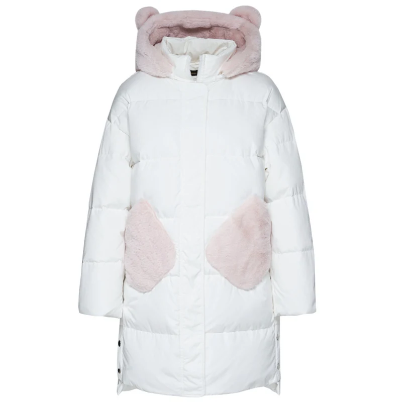 Куртка SEMIR женская пуховая с капюшоном пуховик ушками животных карманом из