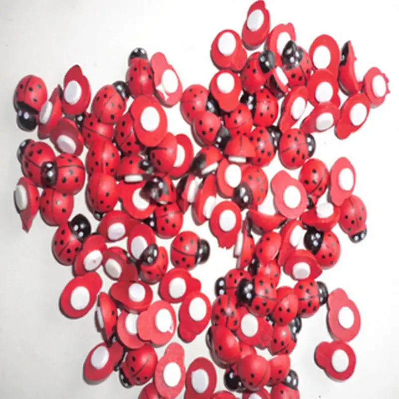 100 шт./пакет ручная мини деревянная Божья коровка самоклеящиеся наклейки микро