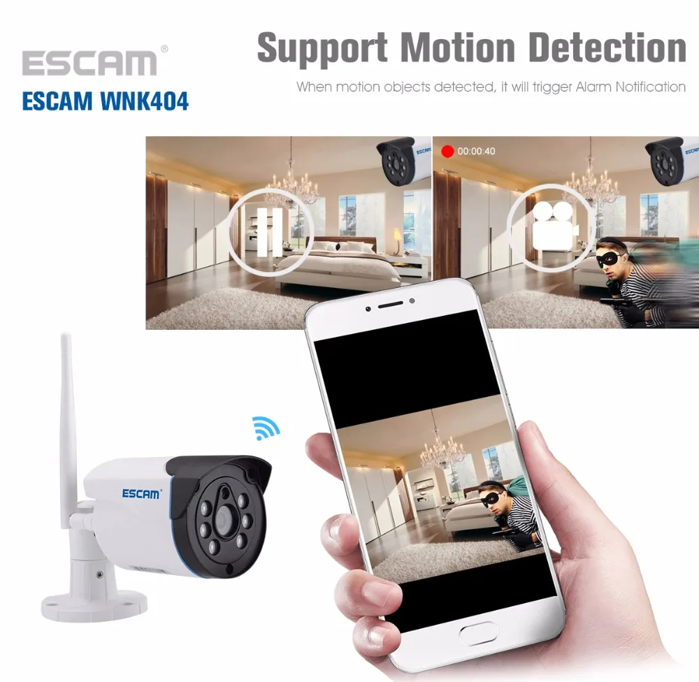 ESCAM WNK404 4CH 720P наружная ИК-камера видеонаблюдения, беспроводная ip-камера видеонаблюдения, комплект системы видеонаблюдения NVR