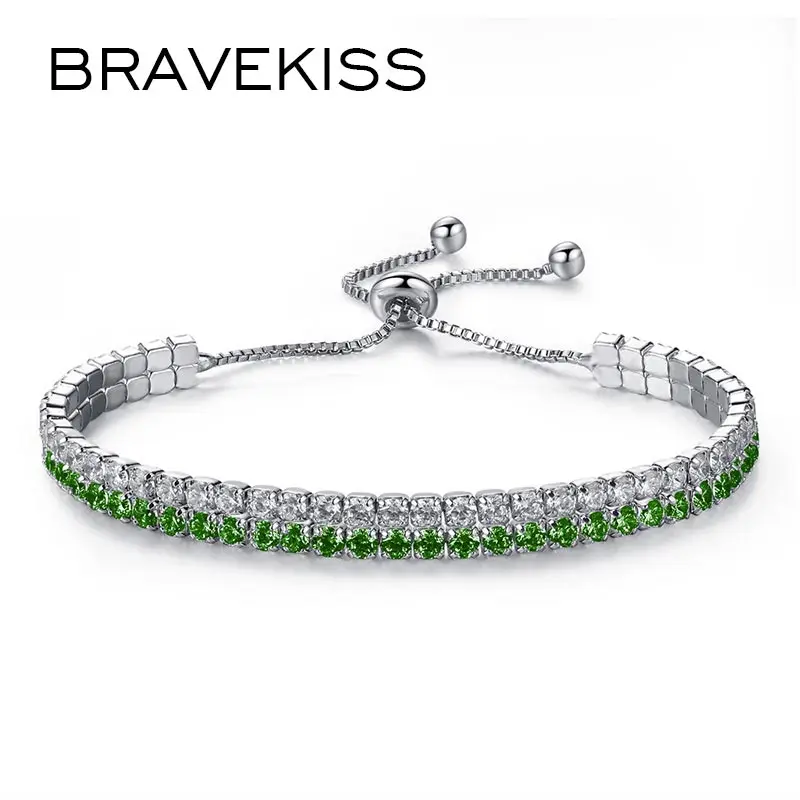 BRAVEKISS 3 цвета, Теннисный браслет и браслеты с кубическим цирконием, регулируемые двухслойные браслеты, модные ювелирные изделия для женщин, BUB0125