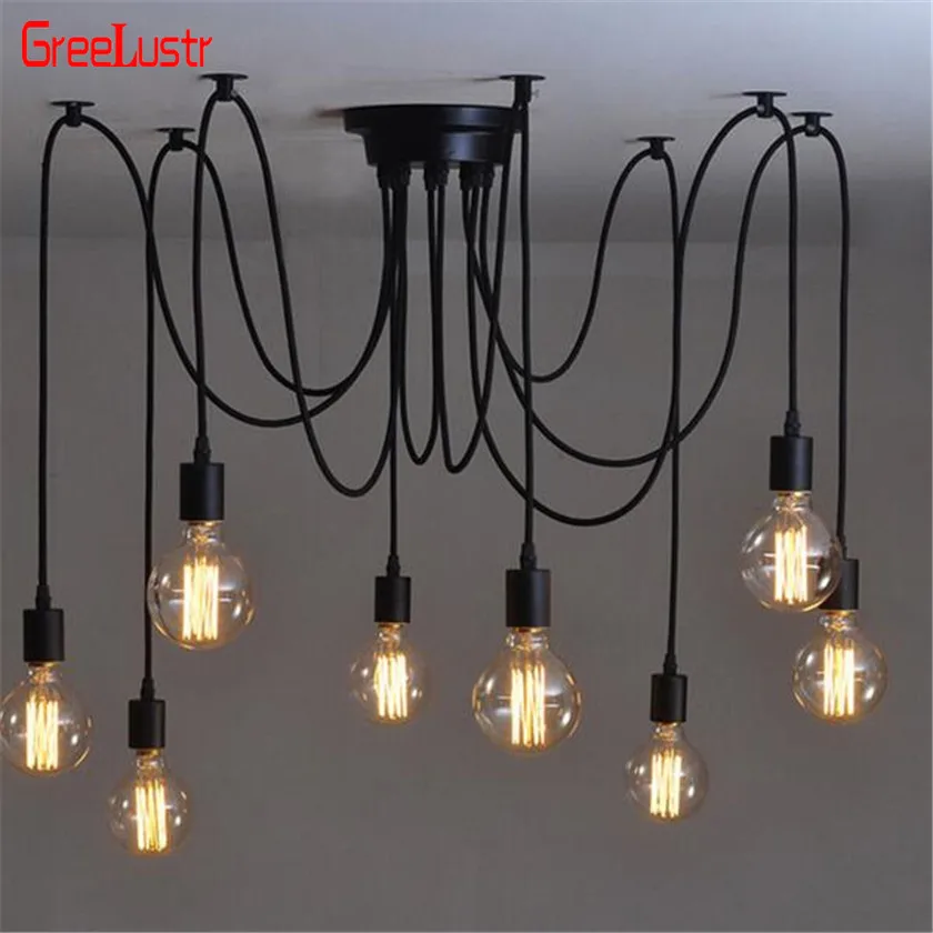 

Vintage Spider Led Ceiling Light Fan Lustre industrial black Ceiling Liights Hanging Lamp Design DIY luminaire Home Decor Lamp