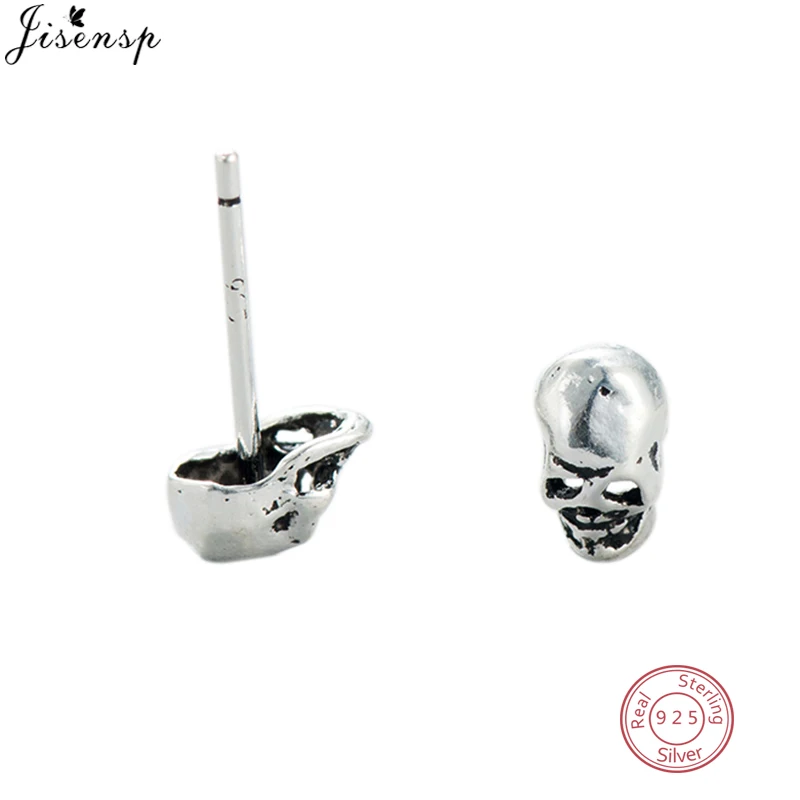 Jisensp Fashion Skull Stud Earrings Steampunk Punk Jewelry 100% 925 Silver Earings Retro Hollow Skeleton Piercing Ear Gothic | Украшения и