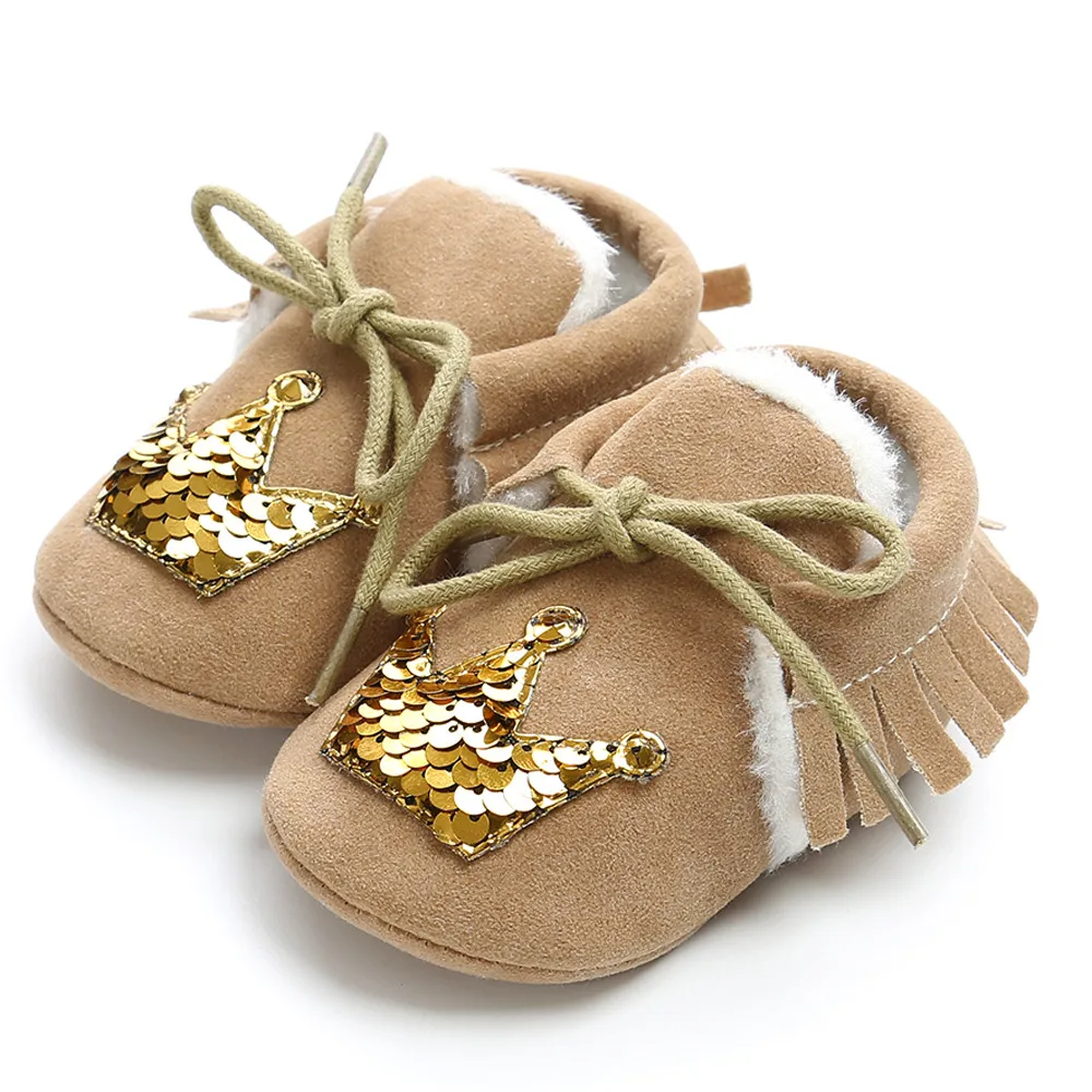 Baby cotton bandages plus velvet crown straps winter warm sequins children's casual shoes |