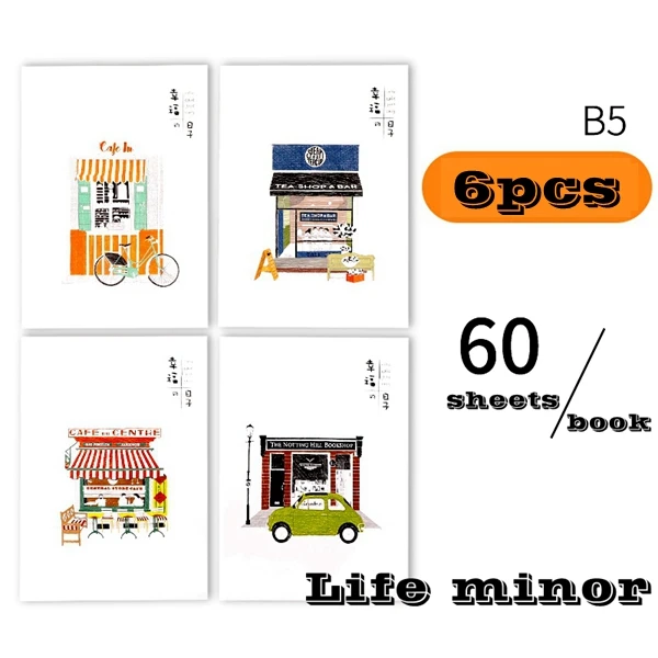 6 шт./лот Deli A5(210x148 мм) B5(250x175 мм) шовная книга записная книжка мультяшная обложка книги студенческие Детские блокноты s - Цвет: B5-60-Life minor