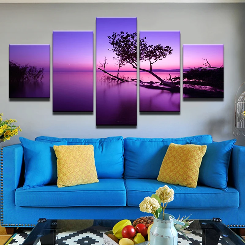 5 шт. декоративная картина на холсте дерево закате озеро|wall painting canvas|wall paintingpainting