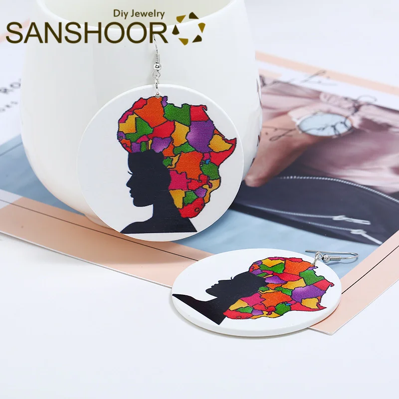 SANSHOOR напечатанные африканские натуральные волосы деревянные серьги