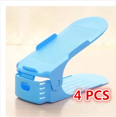 4Pcs Blue 4 шт. прочный регулируемый стеллаж для обуви двойные органайзеры для обуви Sapateira держатель для обуви современная Чистящая обувь для хранения - Цвет: 4Pcs Blue