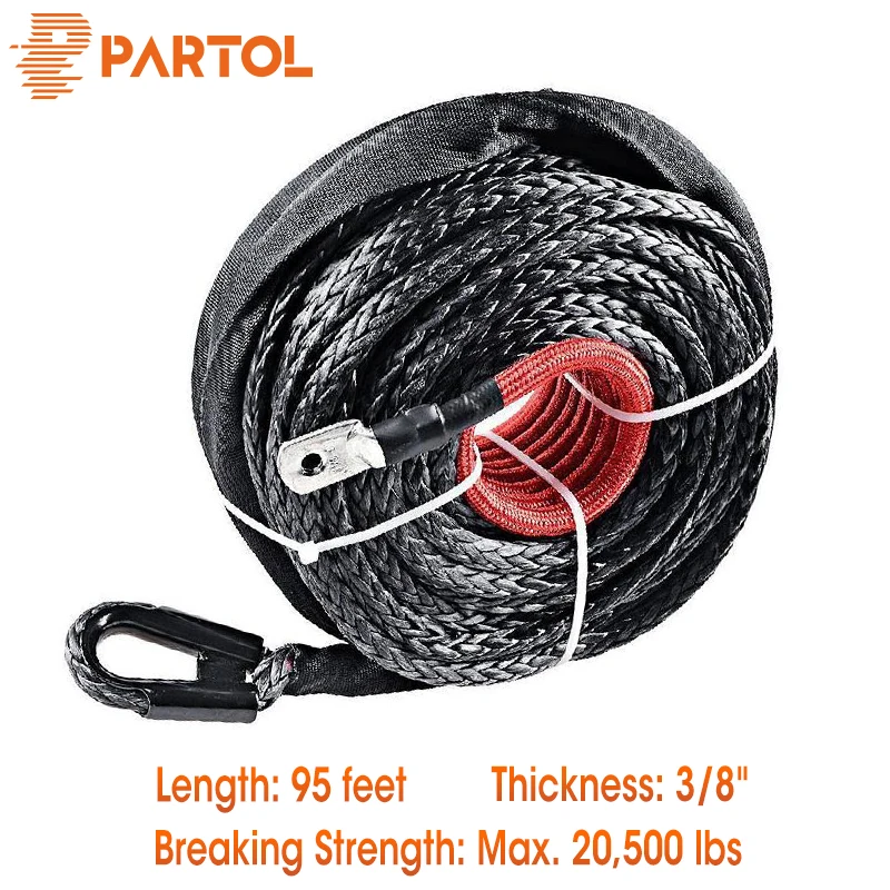 Partol 95ft x 3/8 &quotчерный синтетический трос лебедки линия кабель 20500LBS w/защитный рукав