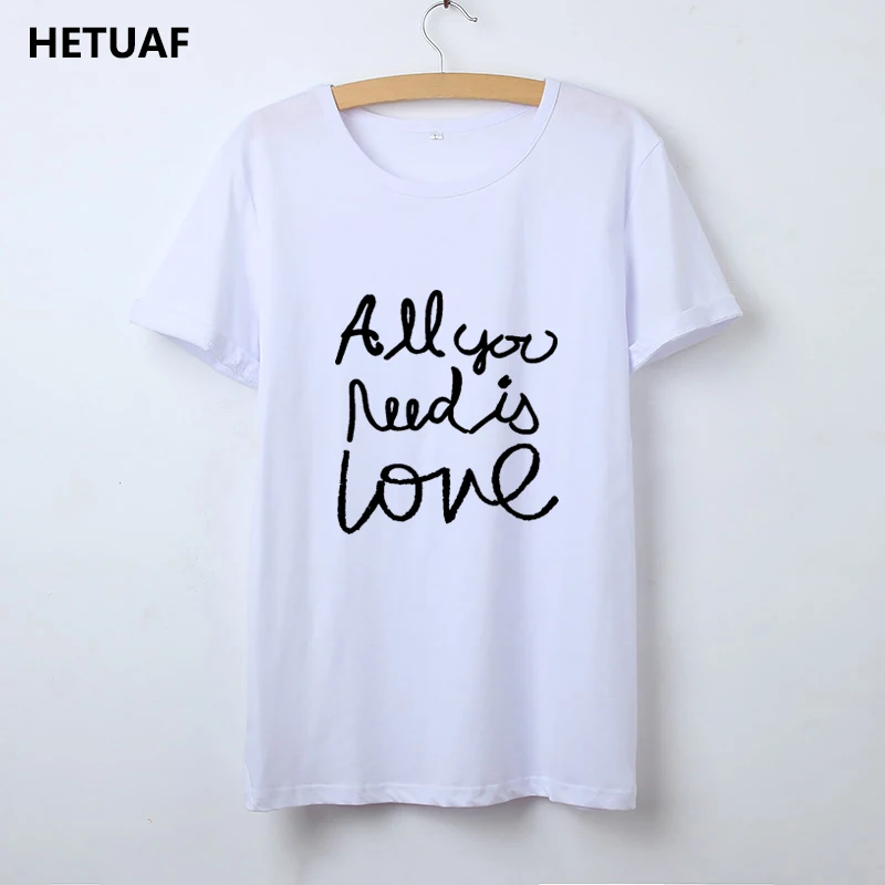 Женская хипстерская футболка HETUAF Повседневная с надписью All You Need Is Love 2018 | одежда