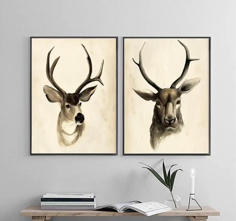 Коричневый Олень голова стены Искусство олень Картина абстрактный животный