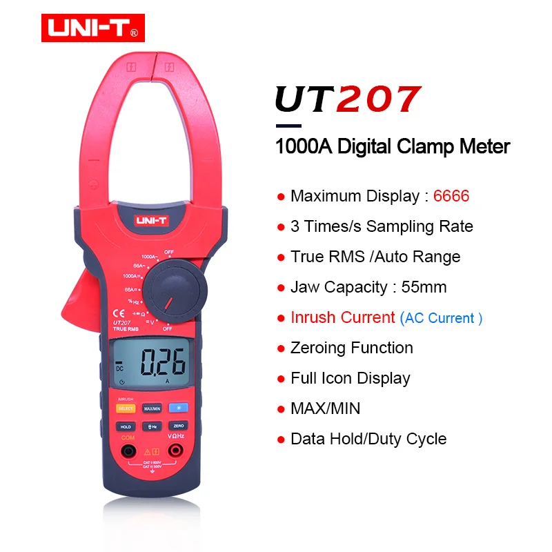 UT207 UNI-T UT207/UT208/UT209 промышленный цифровой клещи 1000A 600 в True RMS Автоматический диапазон клещи мультиметры Амперметр Вольтметр - Цвет: UT207