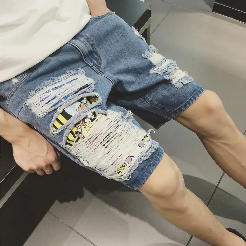 Для мужчин Джинсы для женщин Узкие рваные Print Distressed плиссированные Повседневное