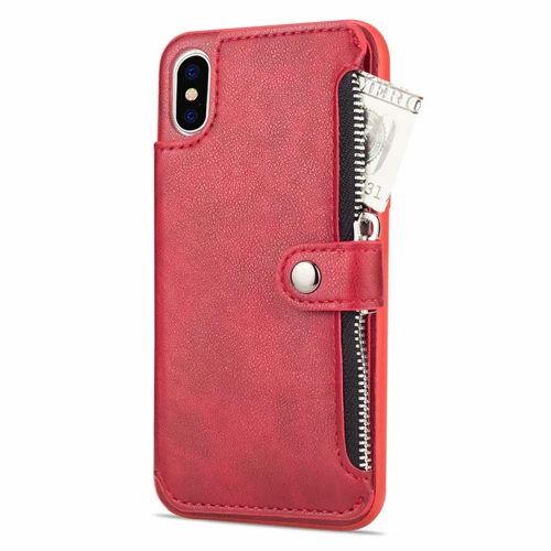 red PU кожаный чехол на молнии для iPhone 11 Pro Max 8 Plus 7 6 s Plus X бумажник флип-чехол-подставка для iPhone XS Max XR чехлы для телефонов - Цвет: red