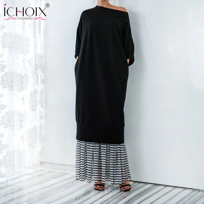 2018 элегантные весенние Винтаж Макси худи Толстовка платье карман Для женщин