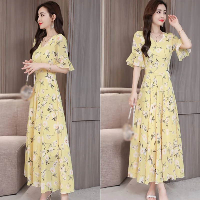 Женское длинное платье макси с цветочным рисунком летнее праздничное пляжное v