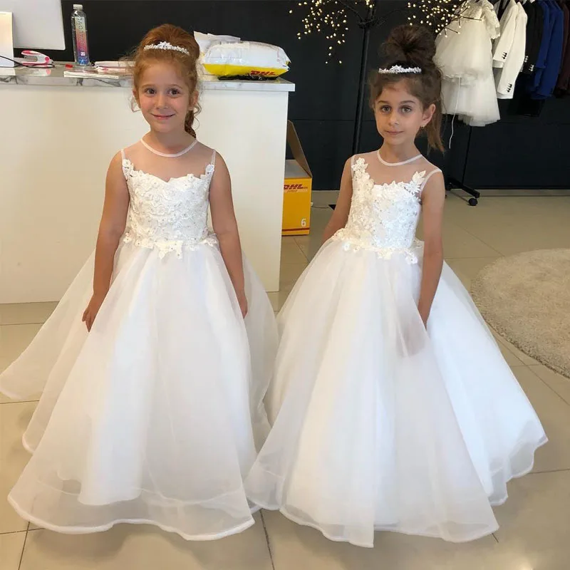 Недорогие белые платья трапециевидной формы с цветочным узором для девочек