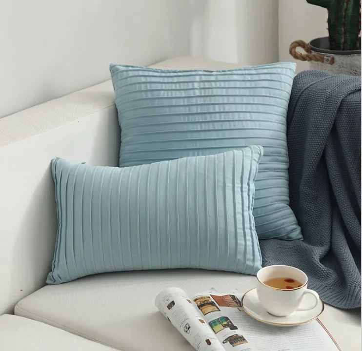 light blue Вышитый Чехол для подушки с ручной складкой, розовый, серый, в полоску, для дома, декоративная наволочка для подушки, пиломатериал, наволочка 45X45 см/30x50 см - Цвет: light blue