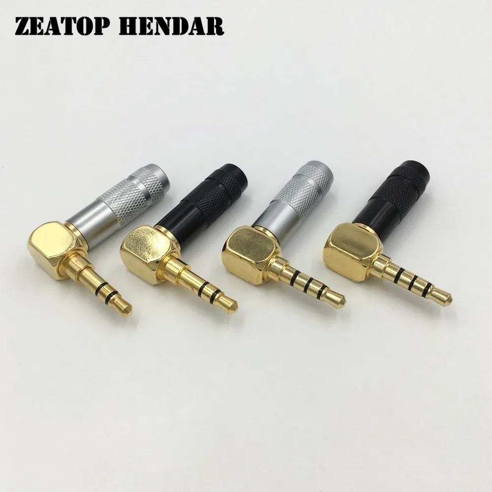 50Pcs Right Angle 3.5mm 3 4 Pole Audio Jack 3.5 Stereo Male Plug for DIY Repair Headphone Earphone 6mm cable Black and Silver |