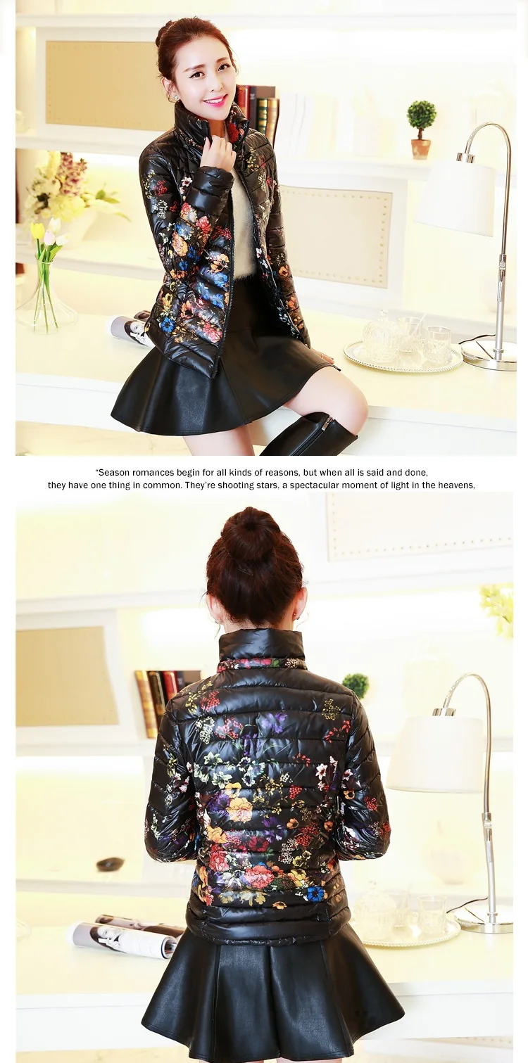 Chaquetas Mujer новая осенняя зимняя куртка тонкие хлопковые парки женские пальто с цветочным принтом размера плюс верхняя одежда на молнии Одежда AB029