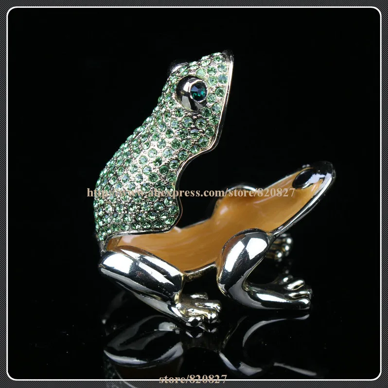 Frog Shape Metal Crystal Rhinestone Jewelry Box Gorgeous Frog Jewelled Trinket Box with Inlaid Crystal, Pill Box Figurine