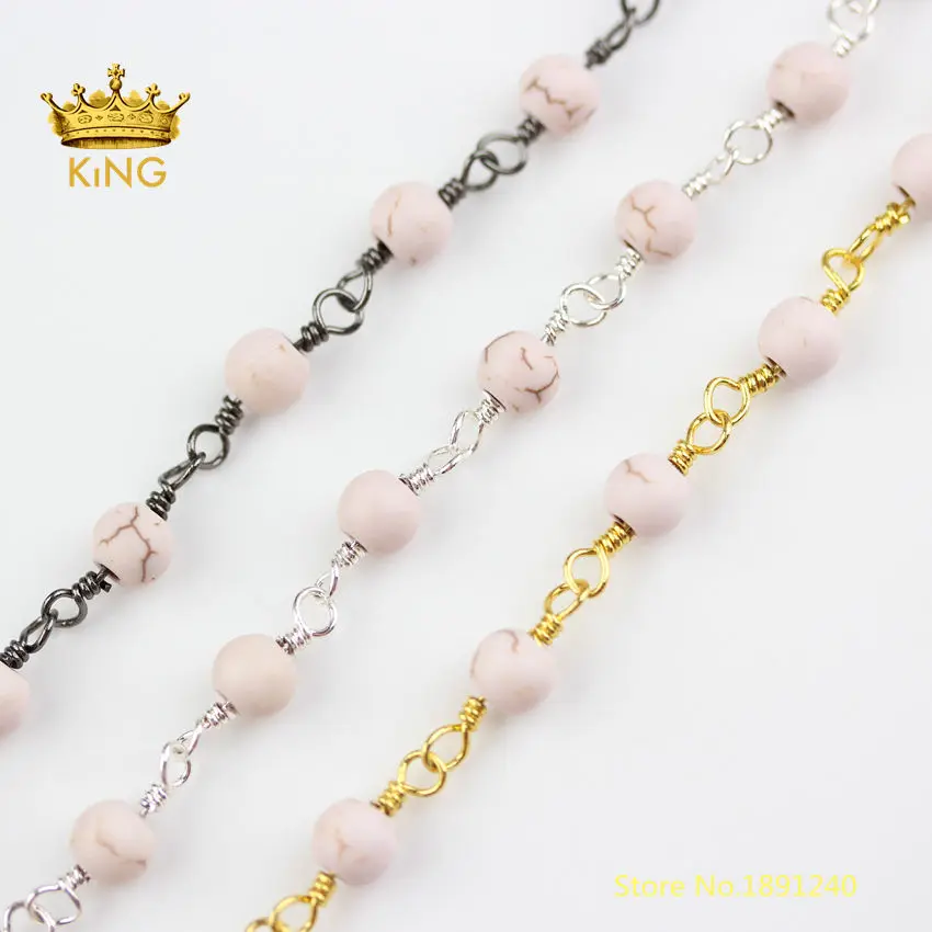 5 метров круглые бриллиантовые цепи белые бирюзовые бусины медные ZJ237 | Украшения