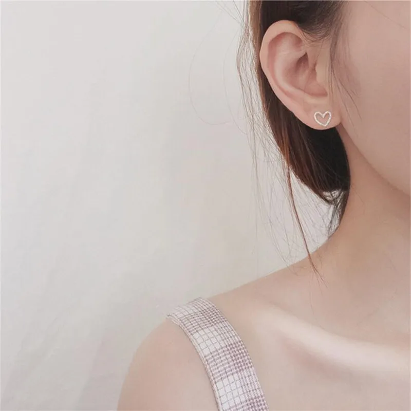 

Female Heart Stud Earring 100% 925 Sterling Silver Earrings For Women Gift Sterling-silver-jewelry Pendientes Mujer ES286